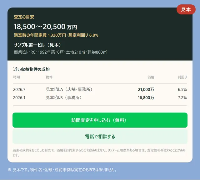 商業ビルの査定結果カードの見本